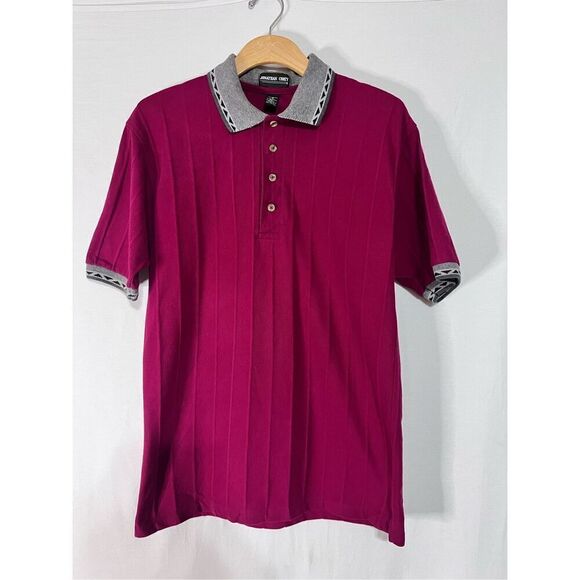 Vintage Jonathan Corey men’s ribbed polo contrast collar and cuffs, maroon sz S - Picture 1 of 6